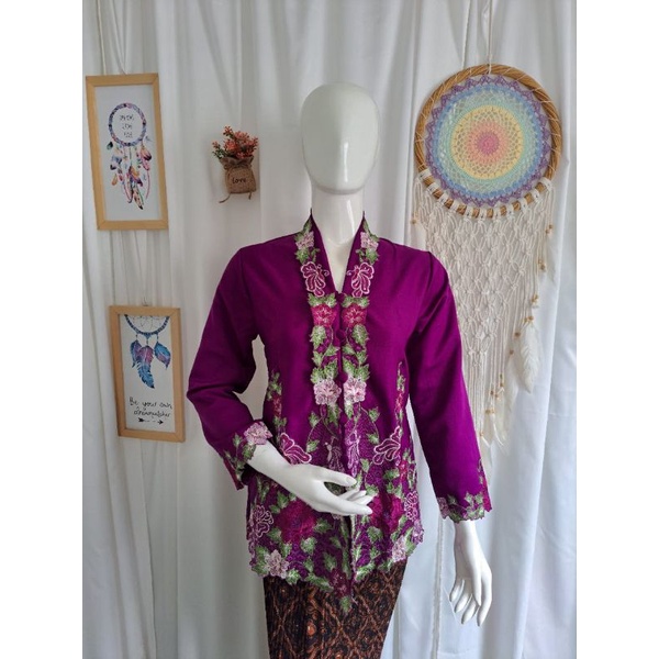 kebaya katun modern bordir kartini warna ungu