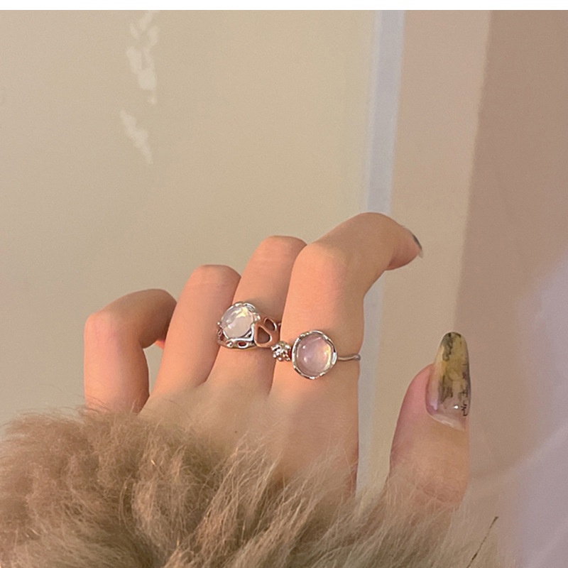 Fashion Silver Opal Rings Set Cincin Untuk Wanita Vintage Finger Ring Perhiasan Y2K Aksesoris