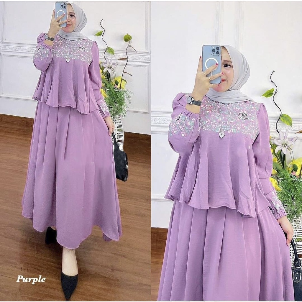 GAMIS STORE - Mozay One Set 2in1 l Setelan Fit To XL Besar Matt Cringkle Airflow Apk Bordir Premium