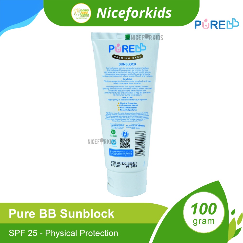 Pure Baby Premium Sunblock 100 gr / Sunblock Anak / Pure BB Sun Protection / Pelindung Kulit Bayi dari Sinar Matahari