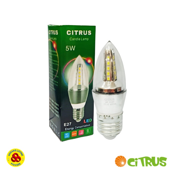 Citrus Lampu Led Candle 5W Putih E27 Clear Bohlam Jantung 5 Watt Cdl