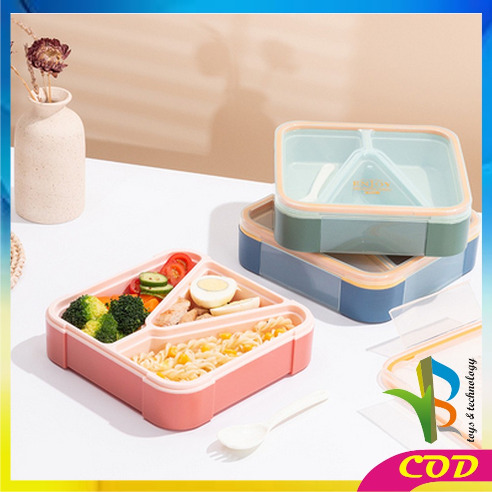 RB-C698 Kotak Bento BPA FREE Tempat Makan Set Sendok 3 Sekat Anti Tumpah / Tempat Bekal Sekat Segitiga Set Lunch Box Portable