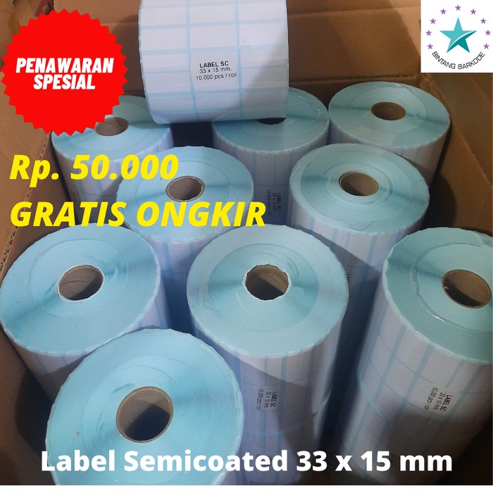 

Stiker Label Barcode 33 X 15 (3 Line) Kertas Sticker Label Semicoated 33X15