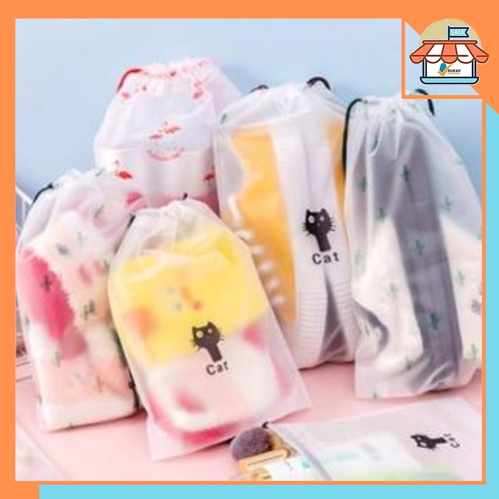 RSB Pouch HP Brown  Cat Daisy Cherry Kaktus Tas Travel Organizer Bag Makeup Make Up Anti Air Murah