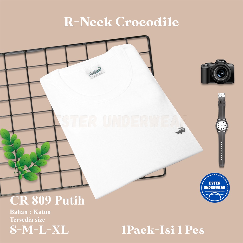 Oblong Pria O-Neck CROCODILE CR 809 PUTIH ISI 1Pcs