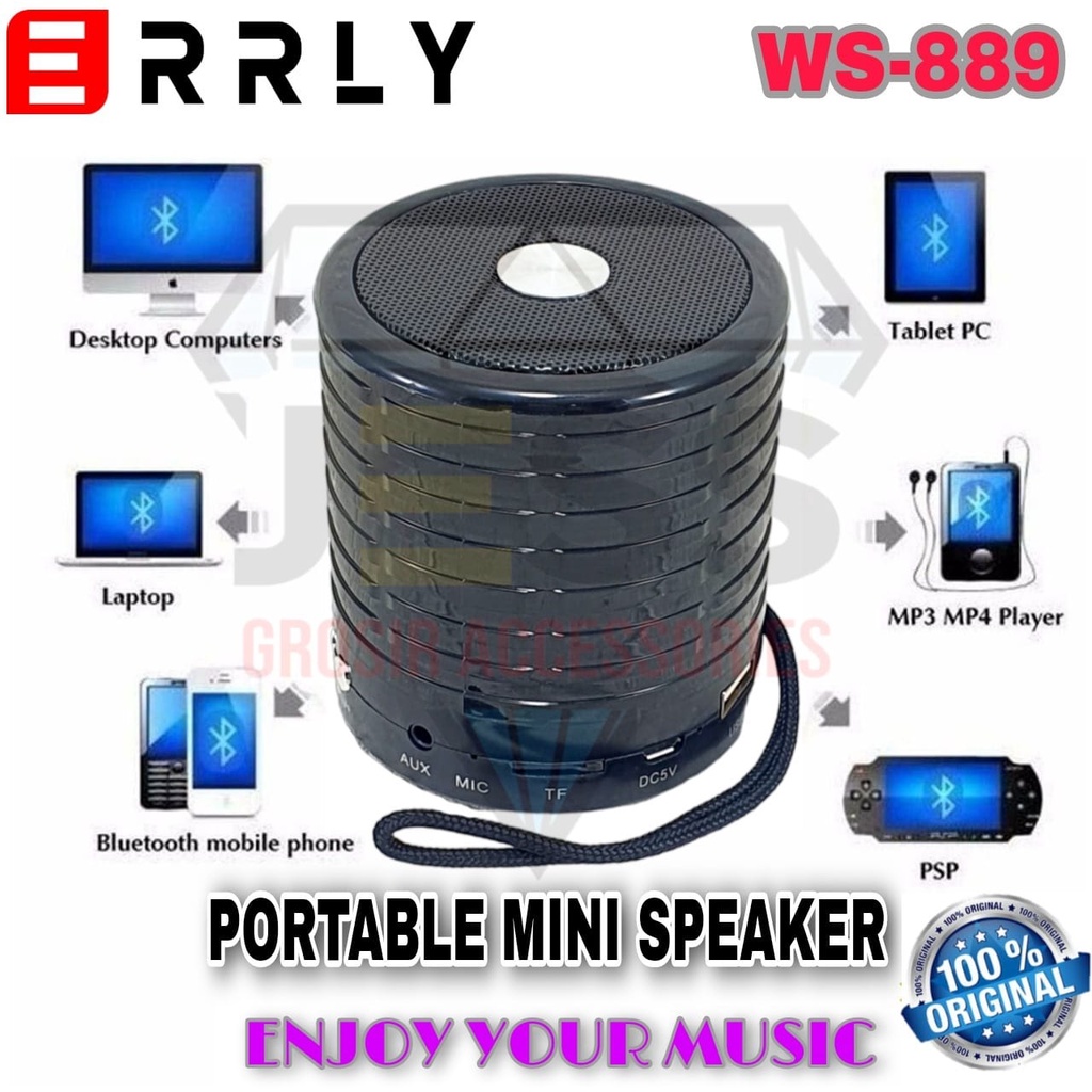 Speaker Bluetooth ERRLY WS889 Portable Speker Mini Wireless WS-889 Stereo SUPER BASS