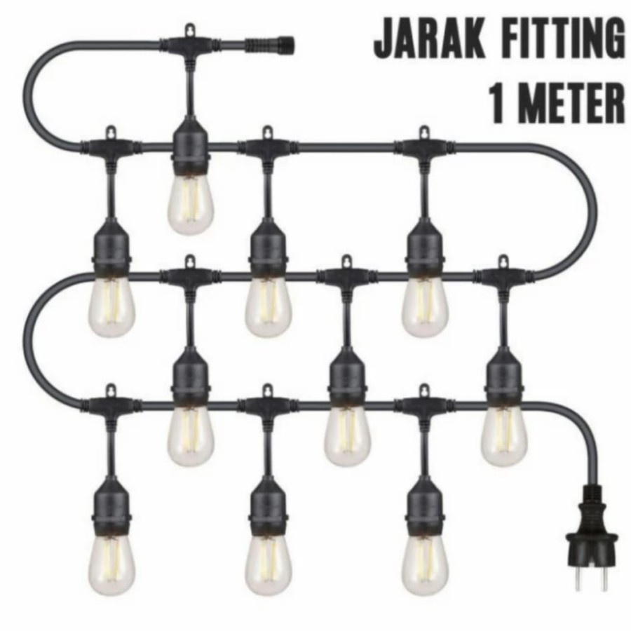 Kabel Fitting Lampu CAFE Gantung E27 10m/20m/30m/40m..Fitt 10-40 pcs