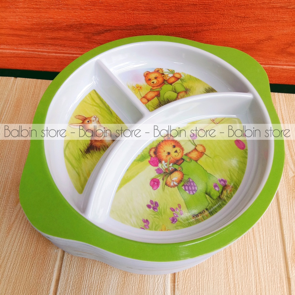Balbin 1 pcs piring sekat melamine ware motif katakter ukuran 9.inci kualitas food grade SNI