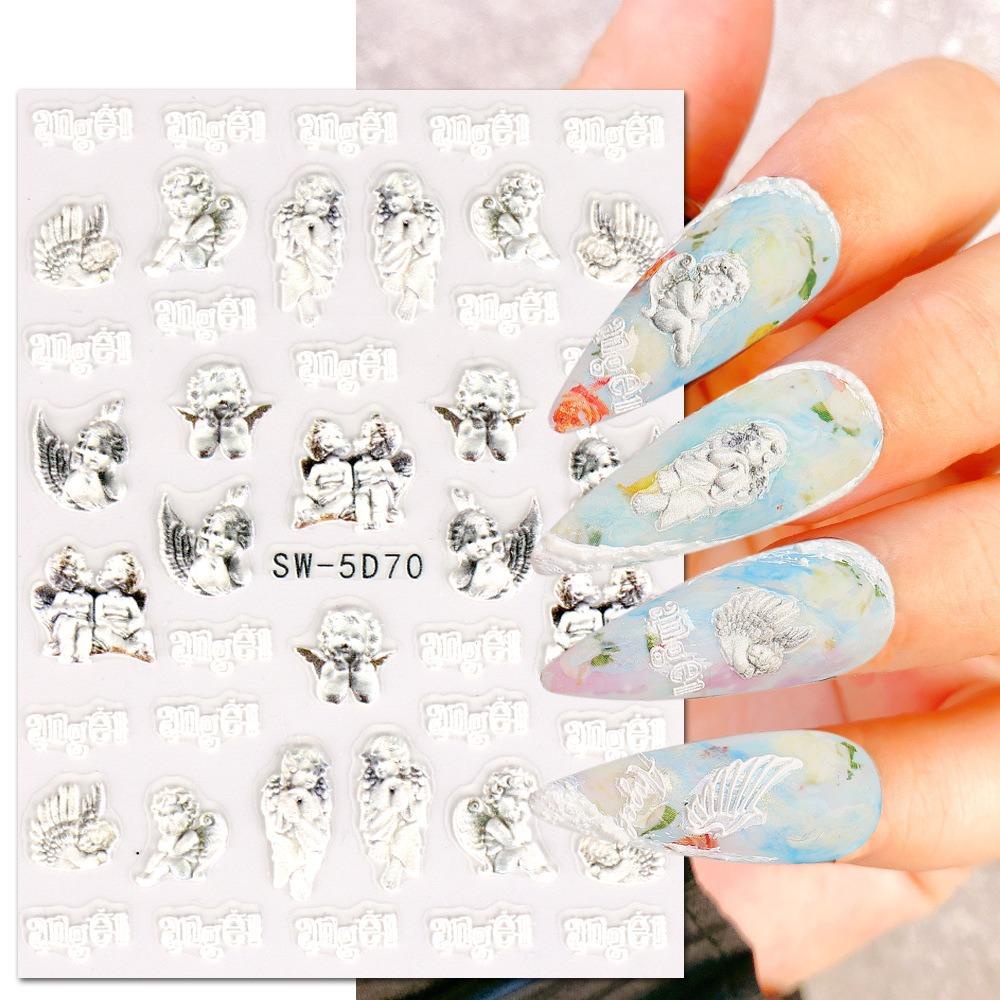 AUGUSTINA Agustina Rose Stiker Kuku Wanita Fashion Valentine Day Nail Art Manicure Aksesoris Sayap Malaikat Dekorasi Nail Art