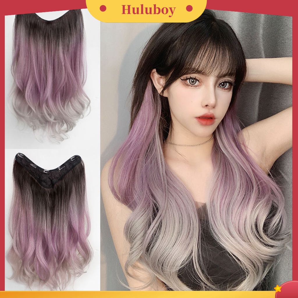 Wig Rambut Palsu Wanita Model Panjang Keriting Warna Gradasi