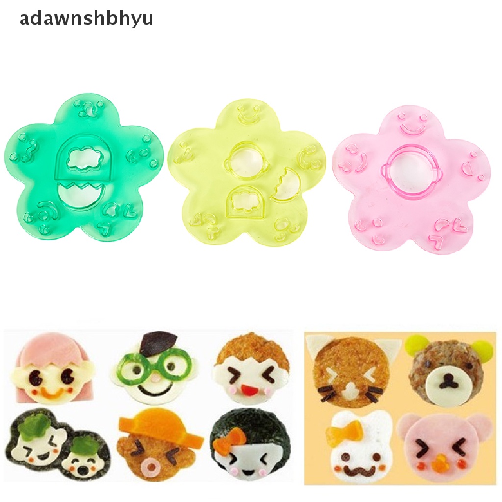 Adawnshbhyu 3Pcs Cetakan Ekspresi Wajah Kartun Rice Ball Mold DIY Alat Emboss ID