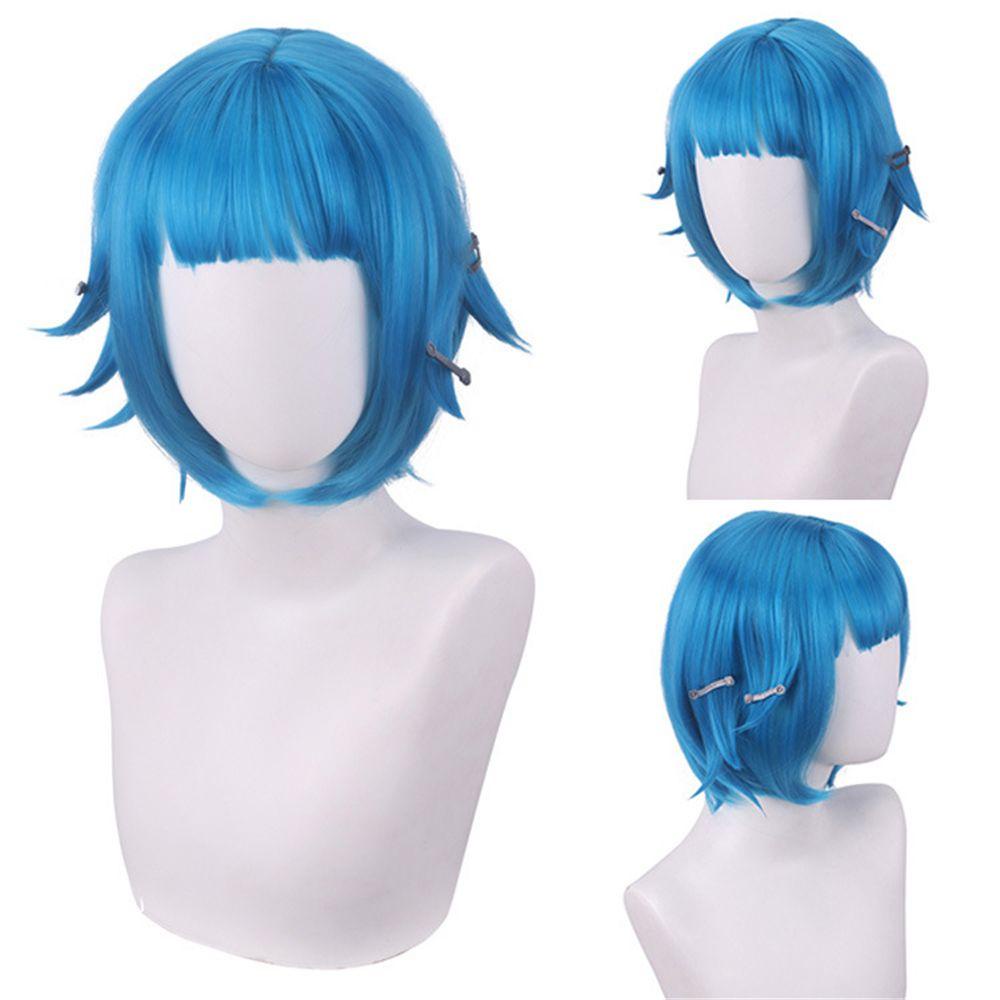 Anime Young Jinx Powder Wig LOL Arcane Headwear for Women Cosplay Synthetic Blue Hair