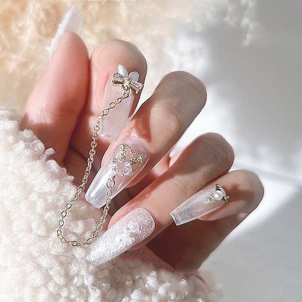 Agustina Kelinci Kuku Berlian Imitasi Wanita Mewah Pesona Kuku Cina Manikur Aksesoris Kelinci Kuku Bor Cinta Hati Nail Art Rantai