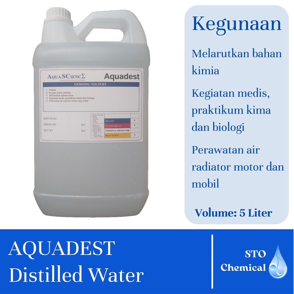 Aquadest 5 Liter / Distilled Water / Pure Water / Aquades / Akuades / Air Suling / Air Radiator / Ai