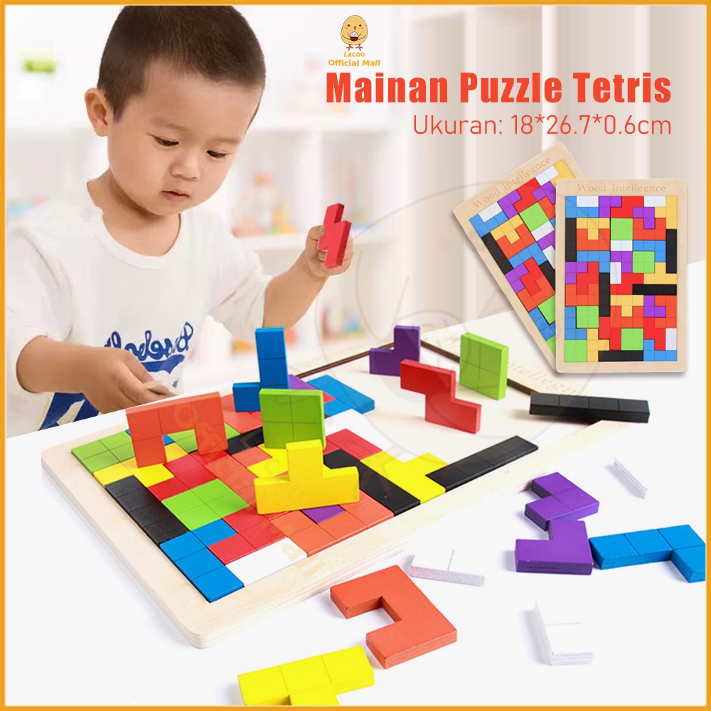 Poney Puzzle tetris kayu mainan edukasi tetris block toys Puzzle bentuk geometri