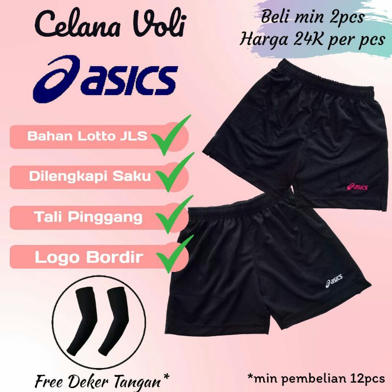 Celana Volly Voli Volley Cewek Wanita Proliga Belah Samping Tebal Logo Asic Bordir Dilengkapi Saku d