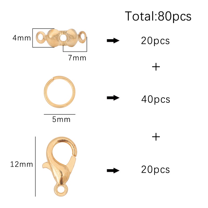 80pc Lobster Clasp Jump Rings Konektor Clasp Crimp End Untuk Gelang Kalung Rantai DIY Membuat Perhiasan Temuan Set Aksesoris