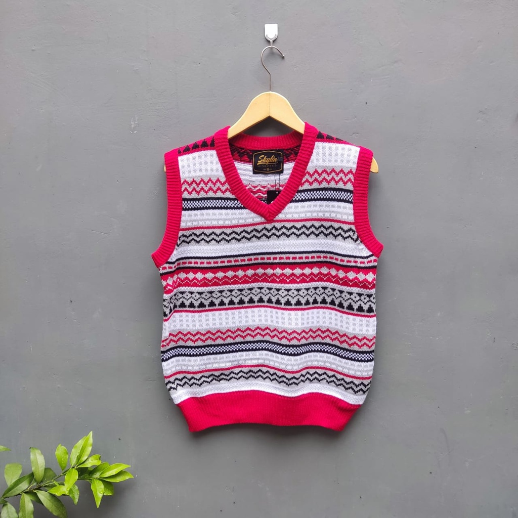 Vest Knit Pria wanita Jaquard Pattern - Sweater Rompi Rajut Tribal