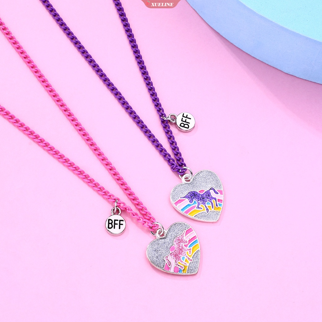Gadis Warna-Warni Pelangi unicorn Liontin Kalung Kartun Hewan Kuda Hati Kalung Wanita Liontin Perhiasan Aksesoris [ZXL]