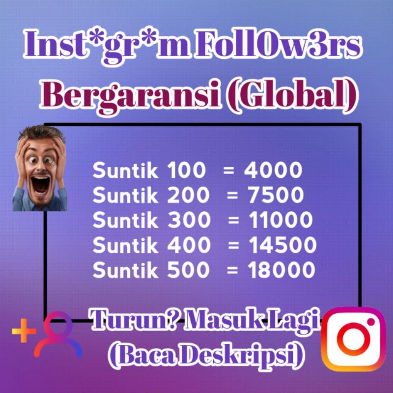 Followers I.G Bergaransi Kalo Turun Masuk Lagi 100% Uang Kembali Aman Tanpa Pasword ( Akun Bule )
