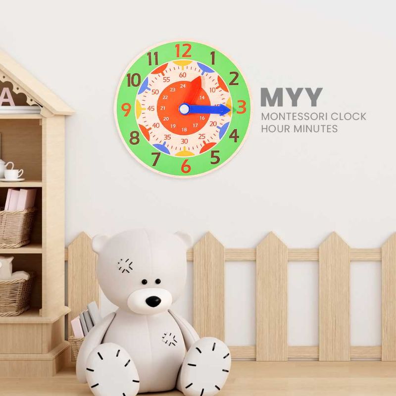 MYY Mainan Anak Montessori Clock Hour Minutes Children Toy - SZ0916 Hijau Green Melatih Kecerdasan Otak Anak mengenai waktu dan jam