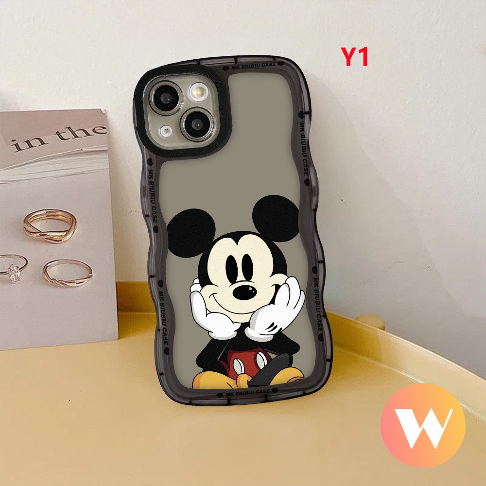 Cute Disney Mickey Mouse Case OPPO A17 A95 A16 A53 A55 A3s A12 A76 A15 A5 A9 A77 A74 A5s A1k A77s A54 A96 A57 A16s A7 A16K A17K A52 Reno 7Z 7 8Z 6 8 Wavy Edge Soft Tpu Couple Cover