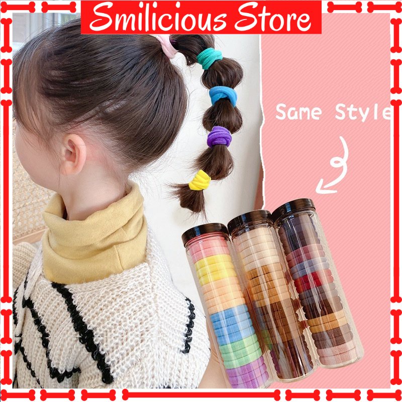 Ikat Rambut Anak Elastis Isi 20 Pcs Free Tabung / Kunciran Wanita Motif Polos Gaya Korea Kekinian Warna Warni