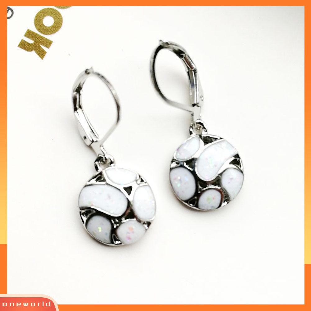 [WONE] Fashion Wanita Faux Opal Putaran Sepak Bola Menjuntai Leverback Earrings Perhiasan Hadiah