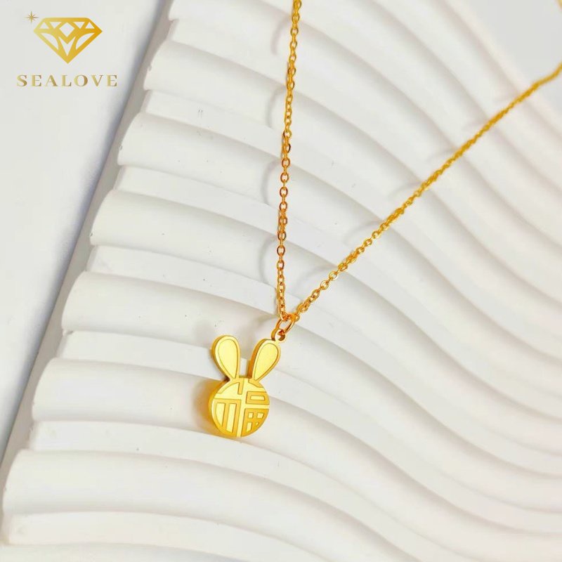 Kalung Titanium Wanita Anti Karat Kelinci Emas Lucu Fu necklace Aksesoris Korea