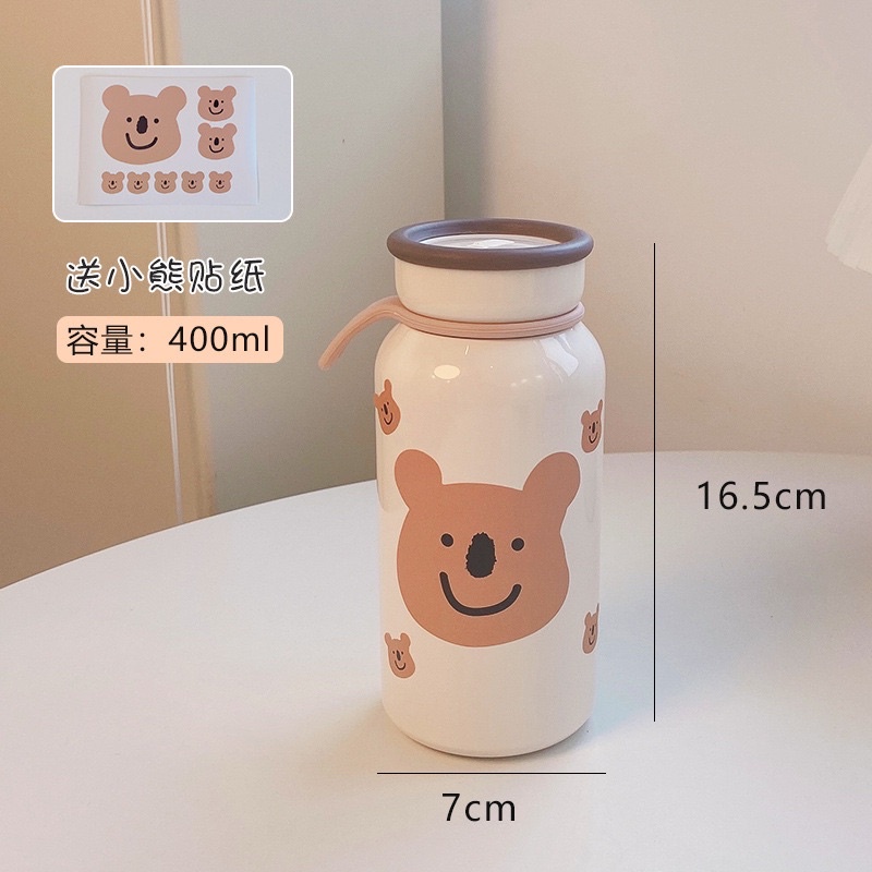 TERLARIS TUMBLER STAINLESS STEEL MOTIF BERUANG LUCU WARNA BIRU DAN PUTIH / TERMOS AIR PANAS AIR DINGIN FREE STICKER BERUANG / TRAVEL TUMBLER STAINLESS STELL UKURAN 400ML / BOTOL JAPAN / SIERA VACUUM BOTTLE / THERMOS ESTETIK / AESTHETIC BEAR TUMBLER