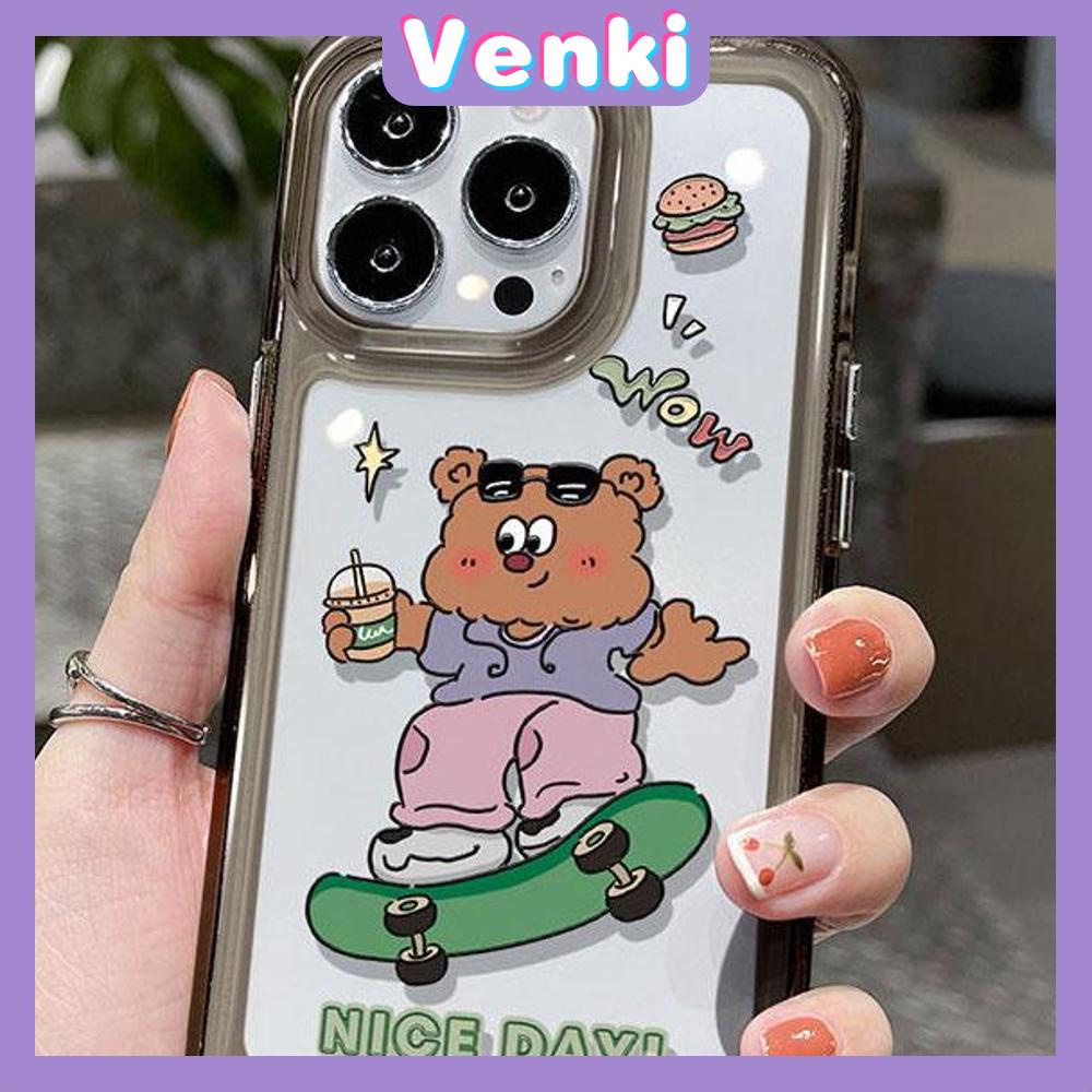 iPhone Case High Quality HD Transparent Acrylic Hard Case Skate Bear and Rabbit Metal Button Camera Protection Shockproof Compatible For iPhone 14 13 12 11 Pro Pro Max 7 8 Plus XR