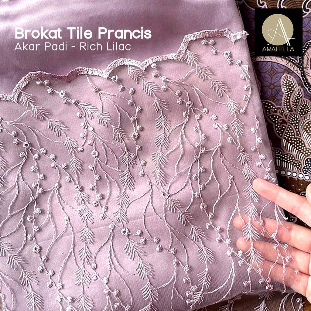 1/2 meter Kain Brokat Brukat Tile Prancis Bahan Kebaya Motif Akar Padi