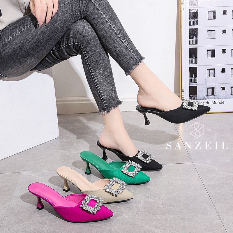 SANZEIL Clare Mules Heels Wanita Import Elegan dengan Acc Diamond