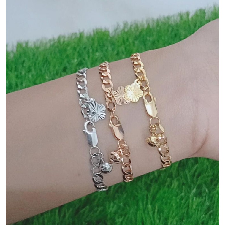 gelang perak asli silver 925 lapis emas/gelang tangan rantai sn renggang+1bel+1 bunga ukir/asli silver/fashion wanita