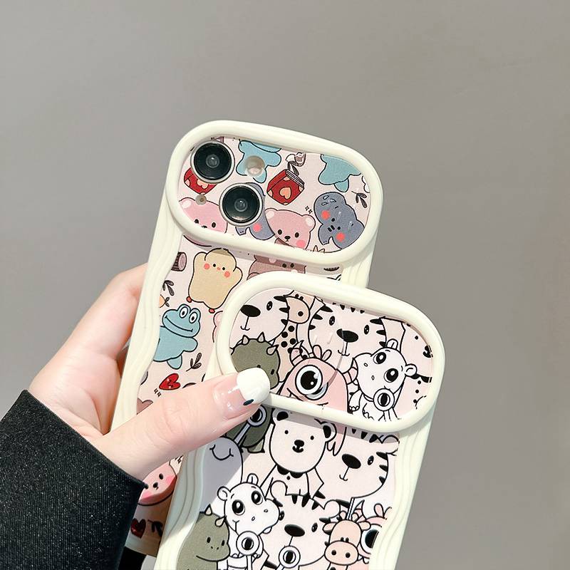 Full Animal Dinosaur Push The Window Cover Soft Case iP iPhone 11 12 13 14 Pro Max + Plus Wavy Casing Apple