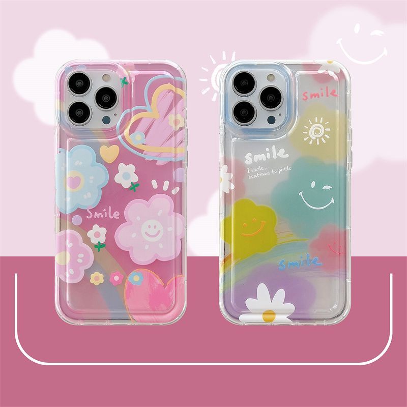 IPHONE Casing Love Flower Soft Transparan Kompatibel Untuk Iphone14 13 12 11 Pro XS Max Casing Ponsel Tahan Guncangan X XR 78 6 6S Plus Cover TPU