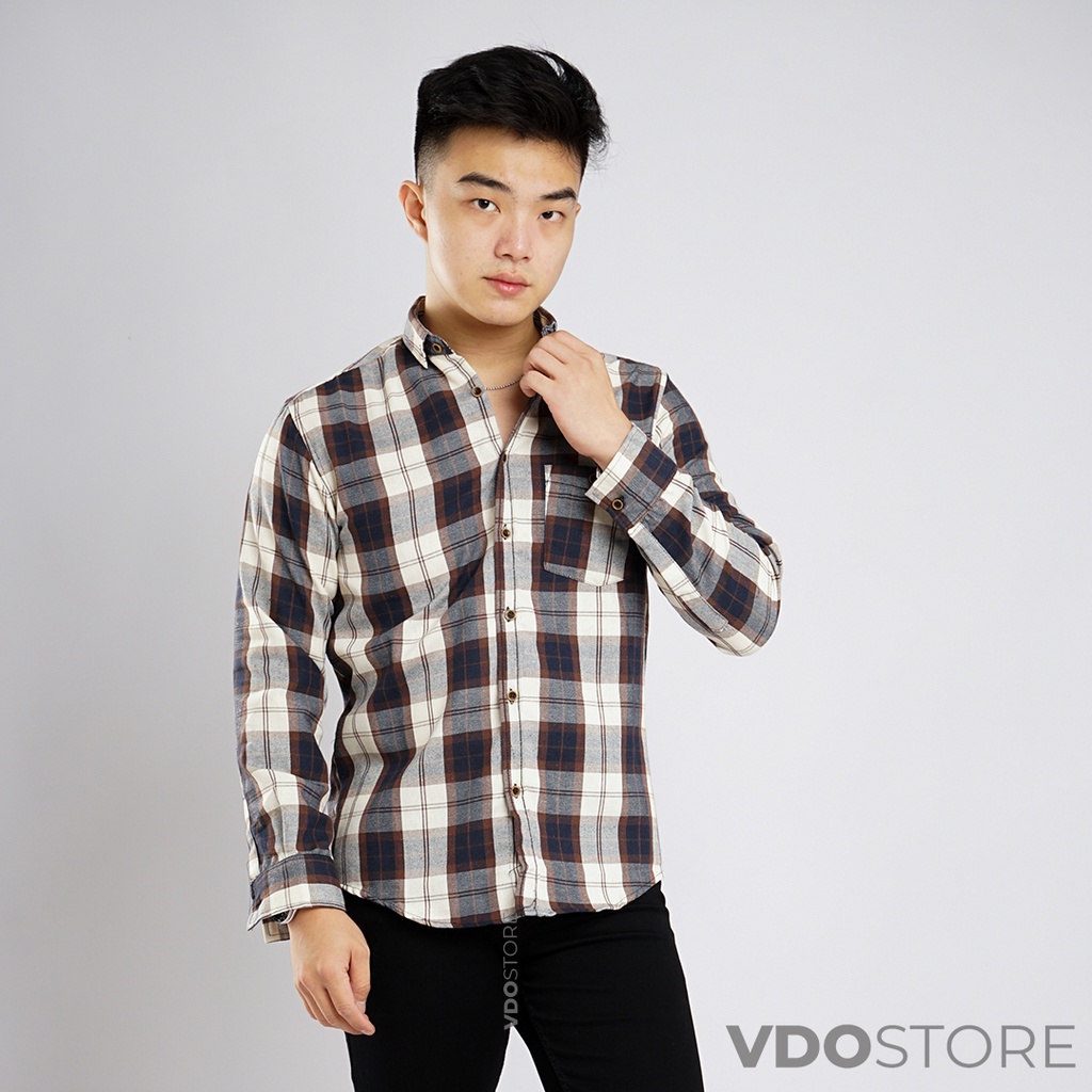 KEMEJA FLANEL PRIA 29B CLASSIC CREAMY NAVY BROWN - M L XL XXL 3XL - KEMEJA LENGAN PANJANG VDOSTORE DEWASA BAJU FLANNEL TANGAN PANJANG HITAM NAVY ABU MOTIF KEMEJA COWOK MURAH DEWASA SANTAI TEBAL KUALITAS IMPORT BAJU CATUR PANEL FANEL