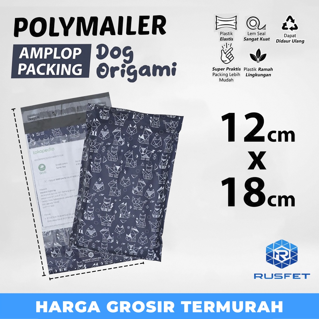 

Amplop Plastik Polymailer 12x18cm Dog Origami Polimailer Satuan
