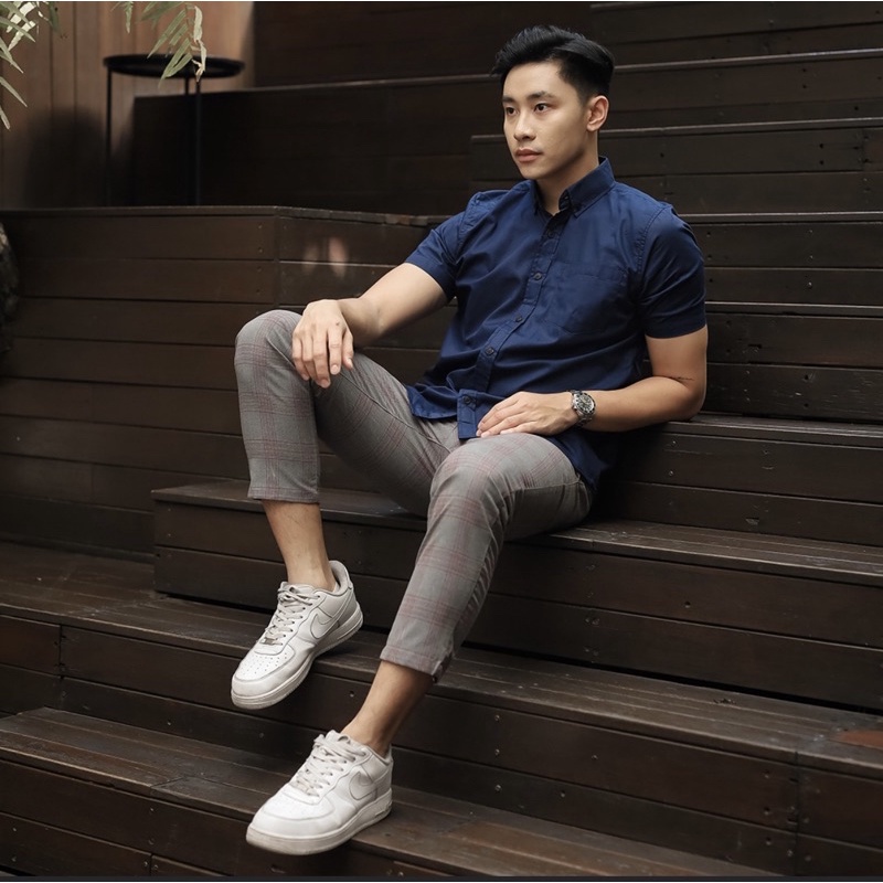 [COD] Baju Kemeja pria Polos Lengan pendek Kemeja casual pria /Kemeja navy Lengan pendek