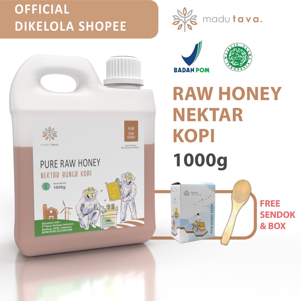 Madu Asli Murni 1kg Tava Grade A Nektar Kopi 100% Alami Pure Natural Raw Honey