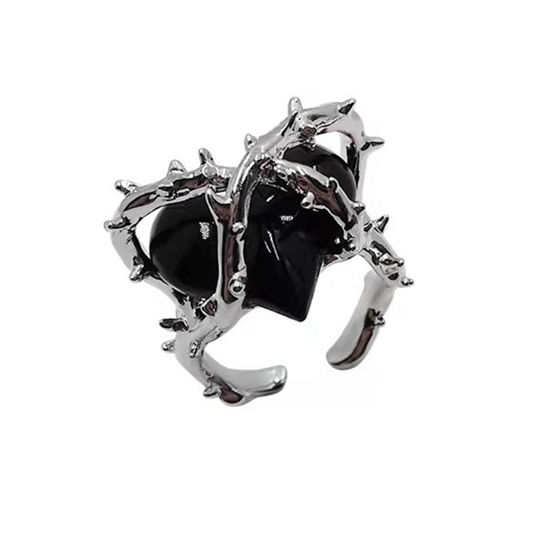 Mode Baru Kreatif Punk Gothic Duri Gothic Punk Cinta Hati Cincin Vintage Terbuka Cincin Untuk Wanita Pesta Perhiasan Pertunangan Pernikahan Hadiah