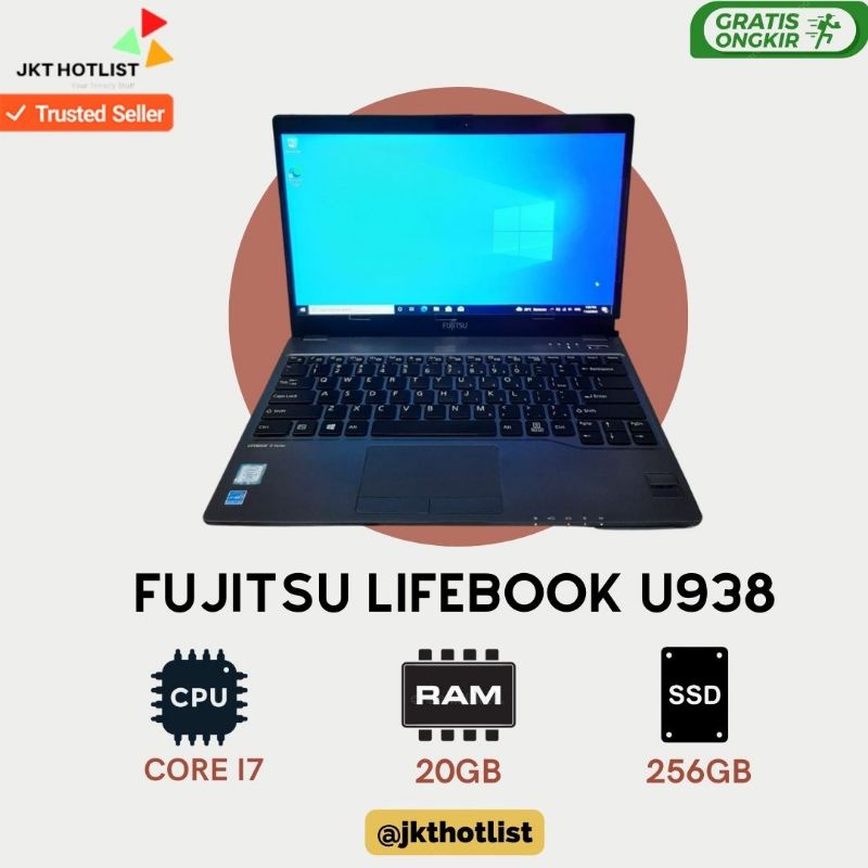 LAPTOP FUJITSU LIFEBOOK U938 CORE I7 GEN 8 RAM 20GB SSD 256GB SUPER SLIM BONUS WINDOWS 11 PRO - JUAL