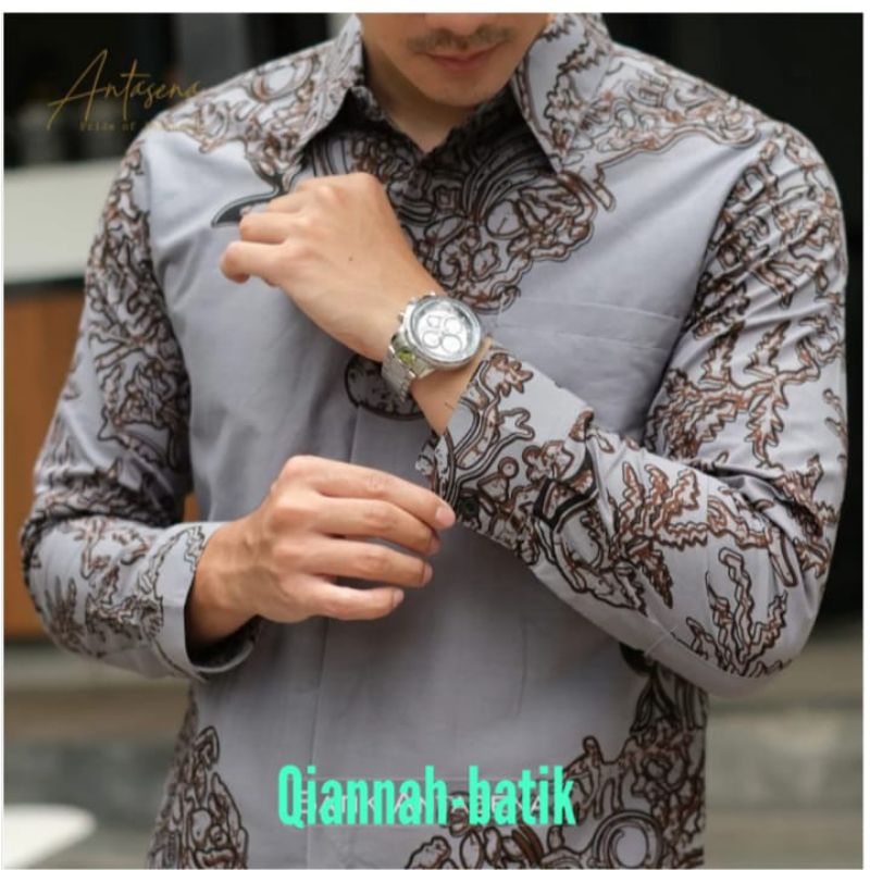 Kemeja batik Slim fit Halus Lapis Furing motif akar abu