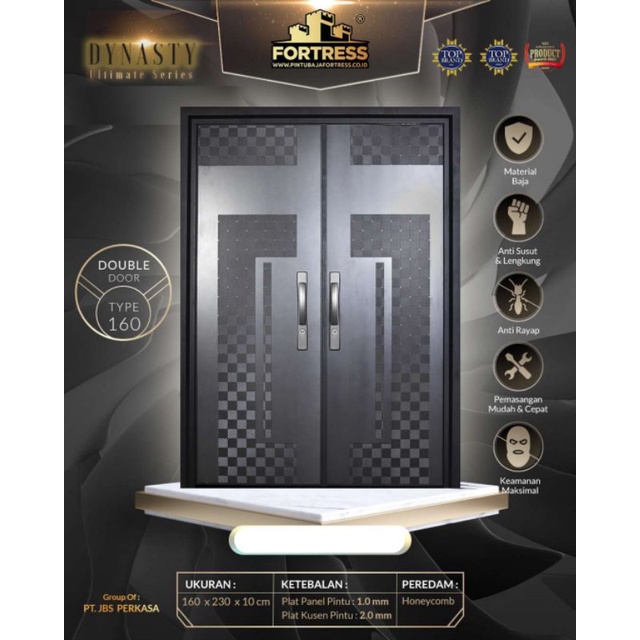 Pintu Baja Motif Urat Kayu Fortress Type Dynasty 90 Single Door / 130 Mom & Son Door / 160 Double Do