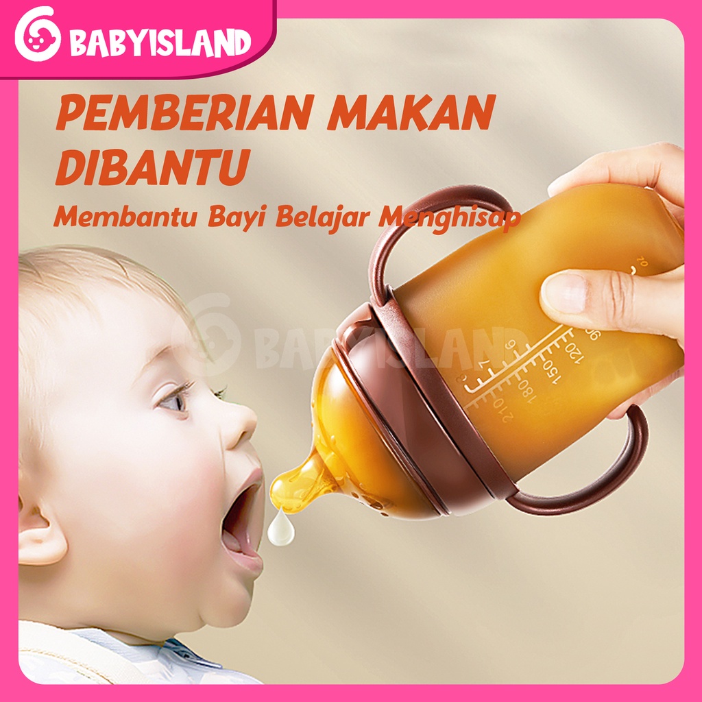 Botol susu bayi Silikon Leher Lebar Newborn (WIDE NECK) Warna Coklat | Botol Bayi dengan sedotan