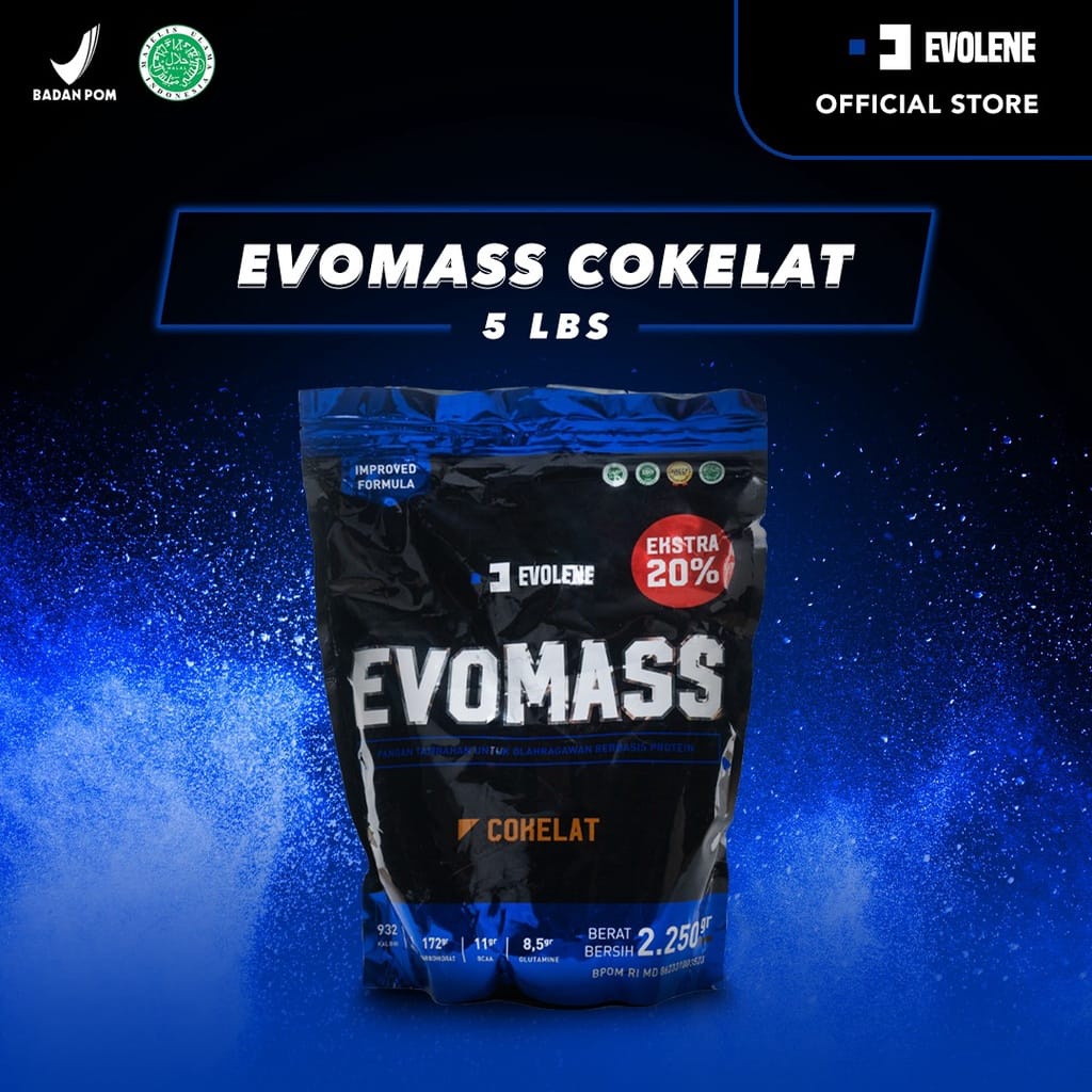 EVO MASS 2.25 KG  5 LBS / COKLAT BPOM HALAL MUI EVOMASS EVOLENE SUSU PROTEIN GAINER EVOMAS EVO MAS EVOLIN EVOLEN EVOLINE