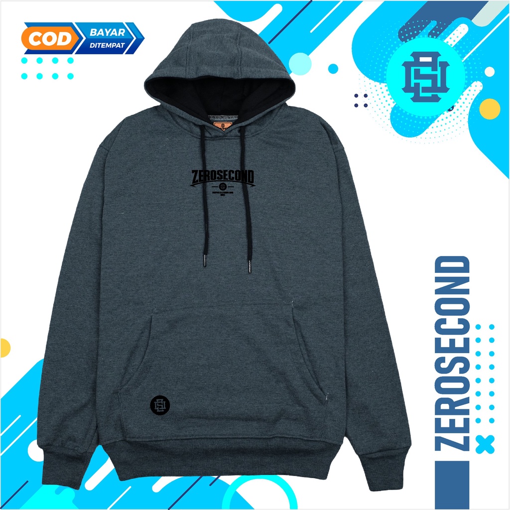 Zero.Second Sweater Hoodie Pria Autentic Logo ZS Warna ABU TUA Bahan Catton Flecee Gramasi 280S Permium Tebal Full Varisn Warna