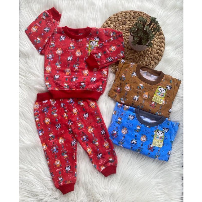 setelan sweater anak laki laki perempuan lengan panjang 3-18 bulan motif printing