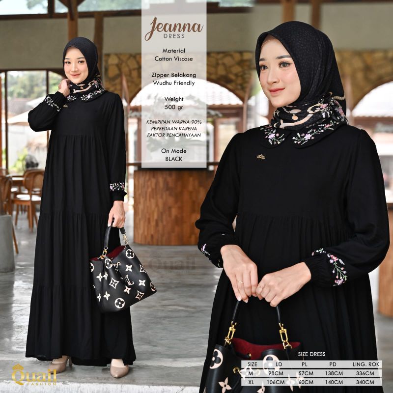 Gamis Polos Bordir Jeanna Dress QuaiL Hijab