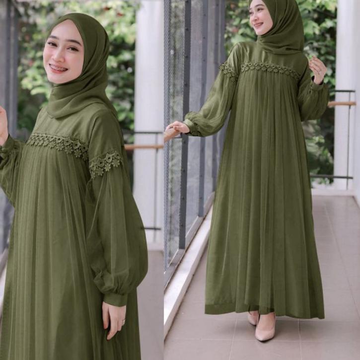 Terlaris dan Termurah MAXY NURAINI DWS, MOSCREPE TILE RENDA PREMIUM, GAMIS HIJAB MUSLIM, DRESS, 2 UK